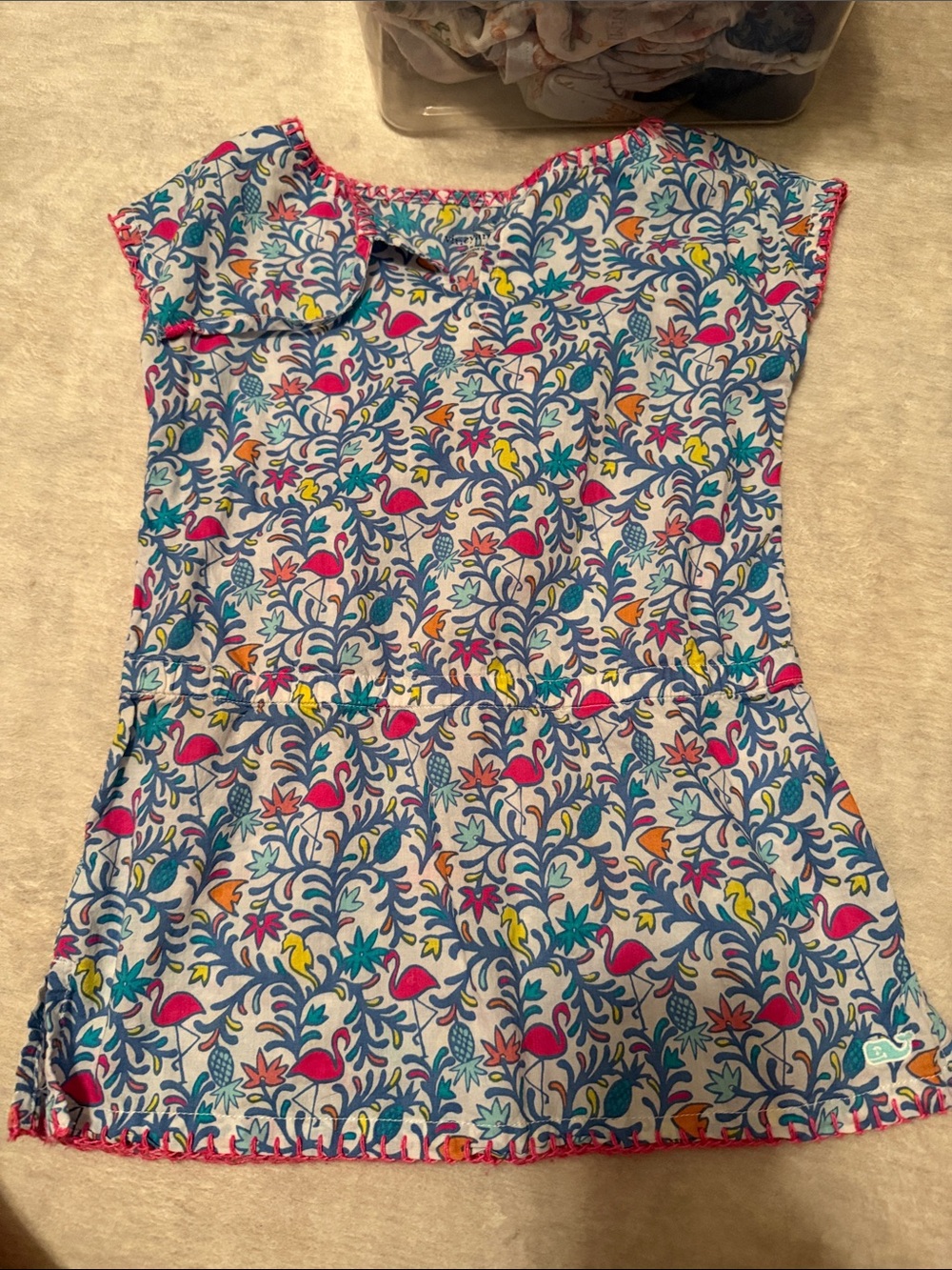 Vineyard Vines Girls' Multicolor Flamingo & Floral Print Dress - Blue Base